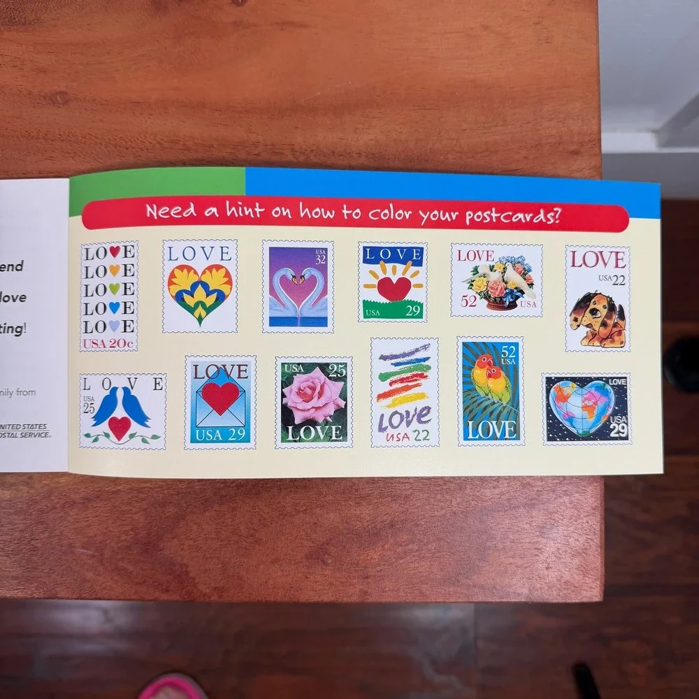 Spread‎ a Little Love Coloring Postcards Featuring Postage Stamp Art USPS